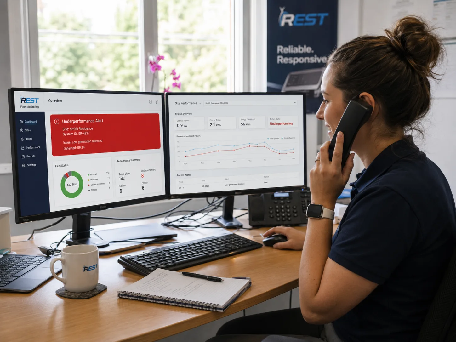 REST UK remote solar fleet monitoring alert