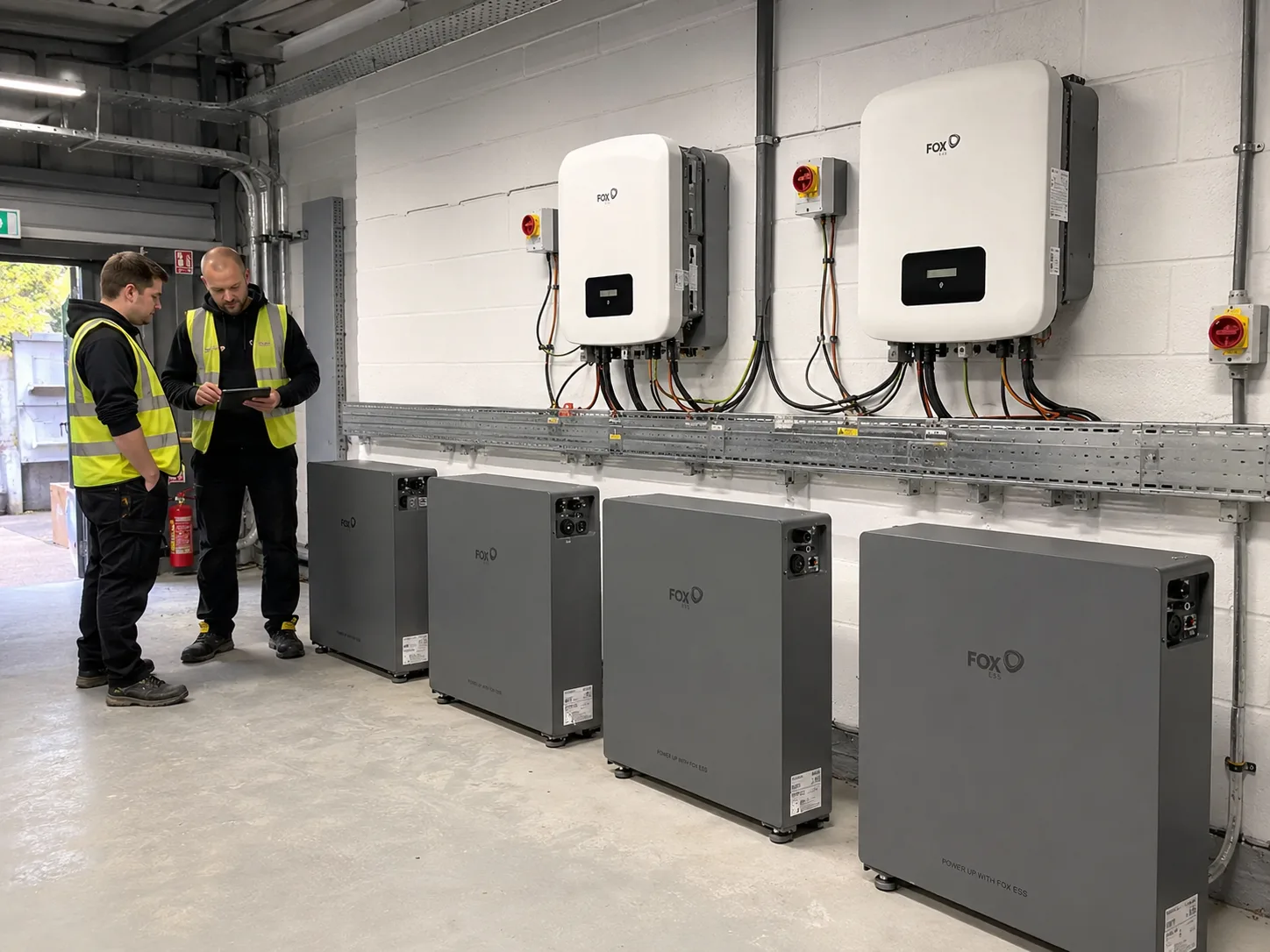 Commercial solar and battery installation at an industrial site