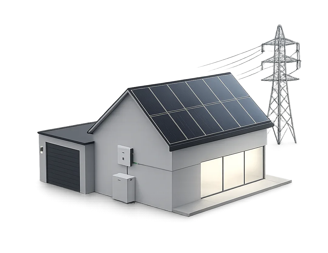 Diagram of a solar home exporting surplus electricity to the grid